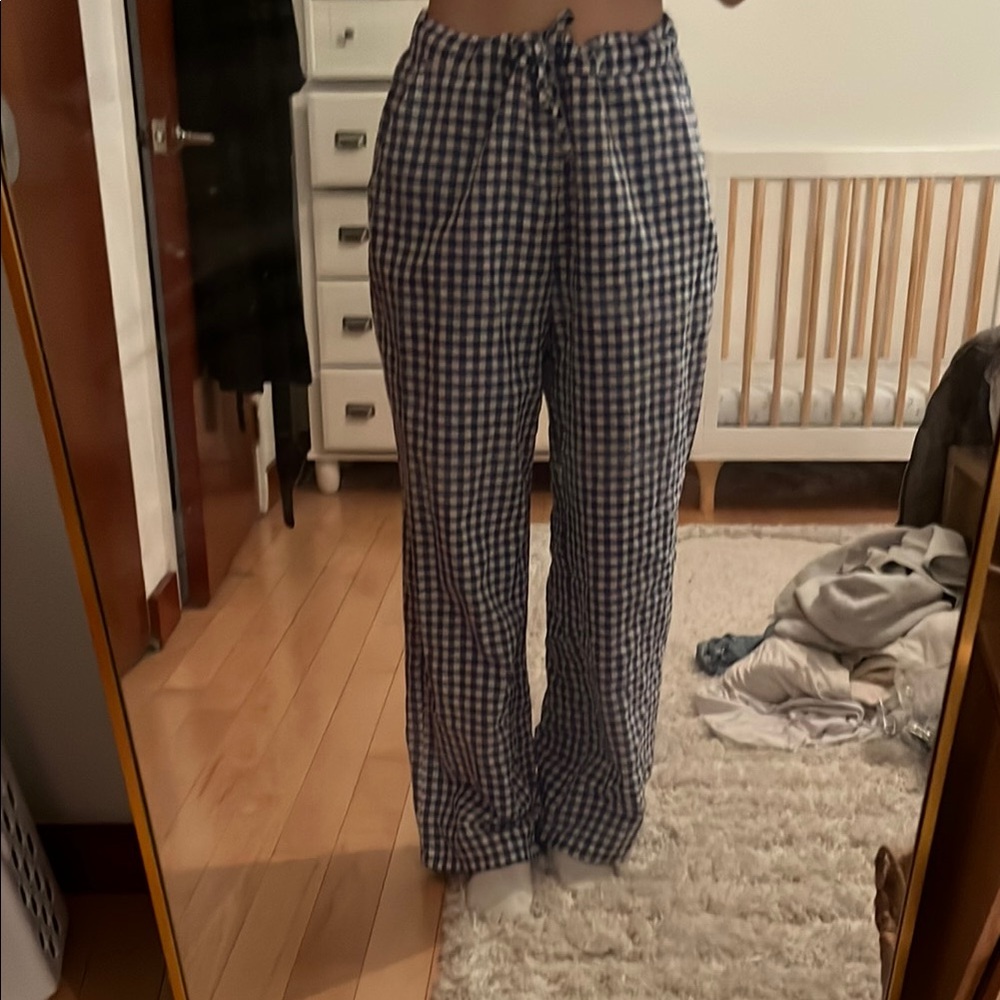 Blue and White Checkered  Pants